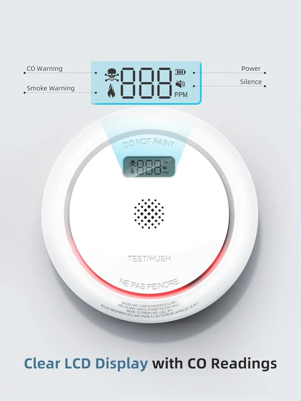 Smoke with Detector Alarm Monoxide LCD Fire 1 Interconnected in Button, Pack Wireless 1 Batteries, Detector SITERWELL AA CO and Display, with Test/Silence Carbon Detector Smoke Combo with 2 and CO 3