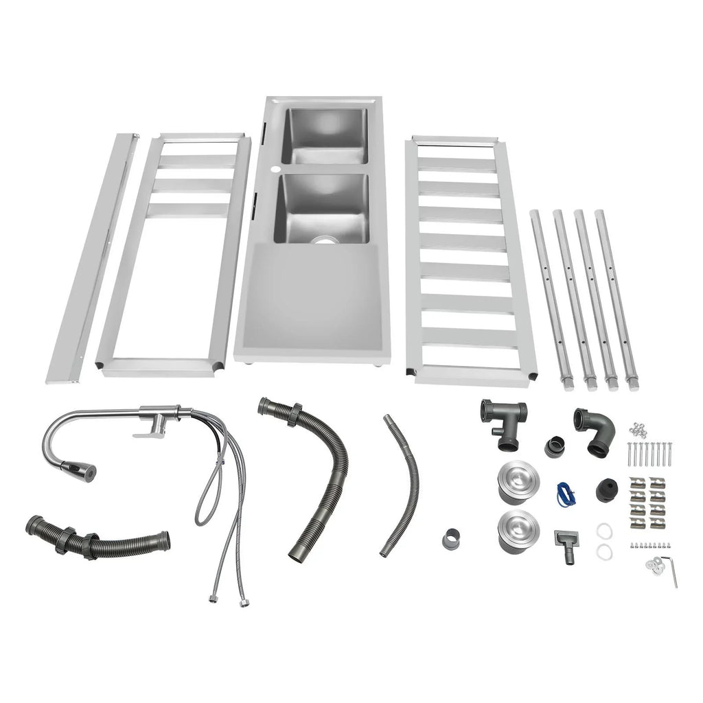 Sink Utility Sink, Wuzstar Kitchen Commercial Faucet with Stainless and High Steel Bowl Cold Double Hot