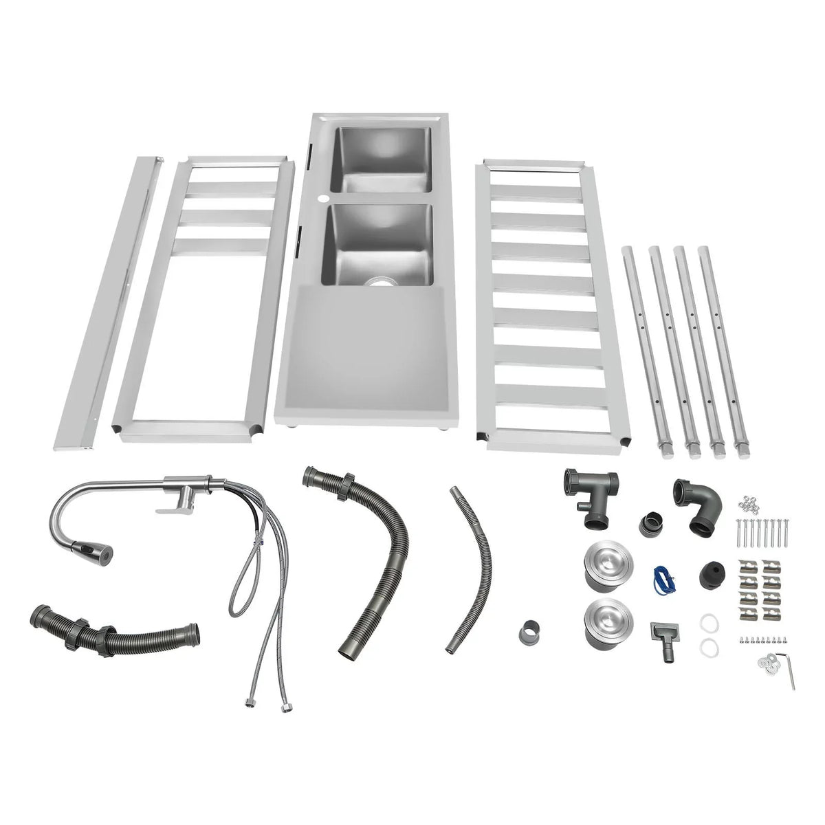 Sink Utility Sink, Wuzstar Kitchen Commercial Faucet with Stainless and High Steel Bowl Cold Double Hot