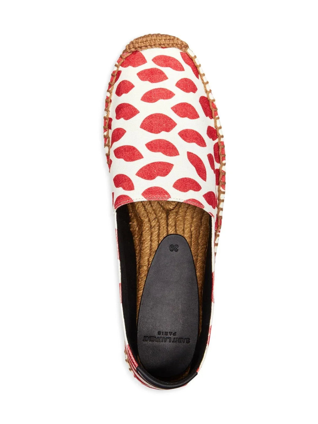 Lip Shoes Bianco Toe Espadrille Slip On Round Red SAINT Platform 36 LAURENT Logo Printed Woven Womens