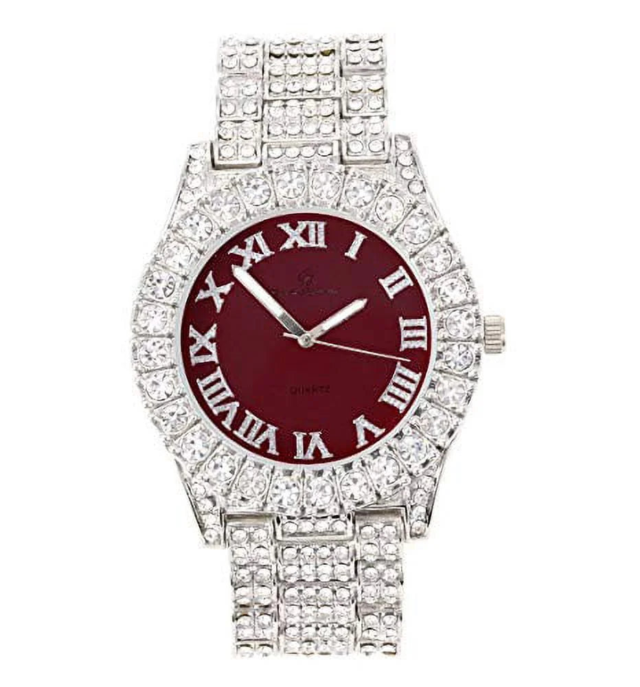 Colored with Out Raymond Blinged Burgundy) and Silver Hip Dial Hop Set Wristwatch Bracelet Numerals Tennis (TLA - Out Rocks Sparkling Roman Bezel Iced - Women's ST10327LA Charles Fully Big