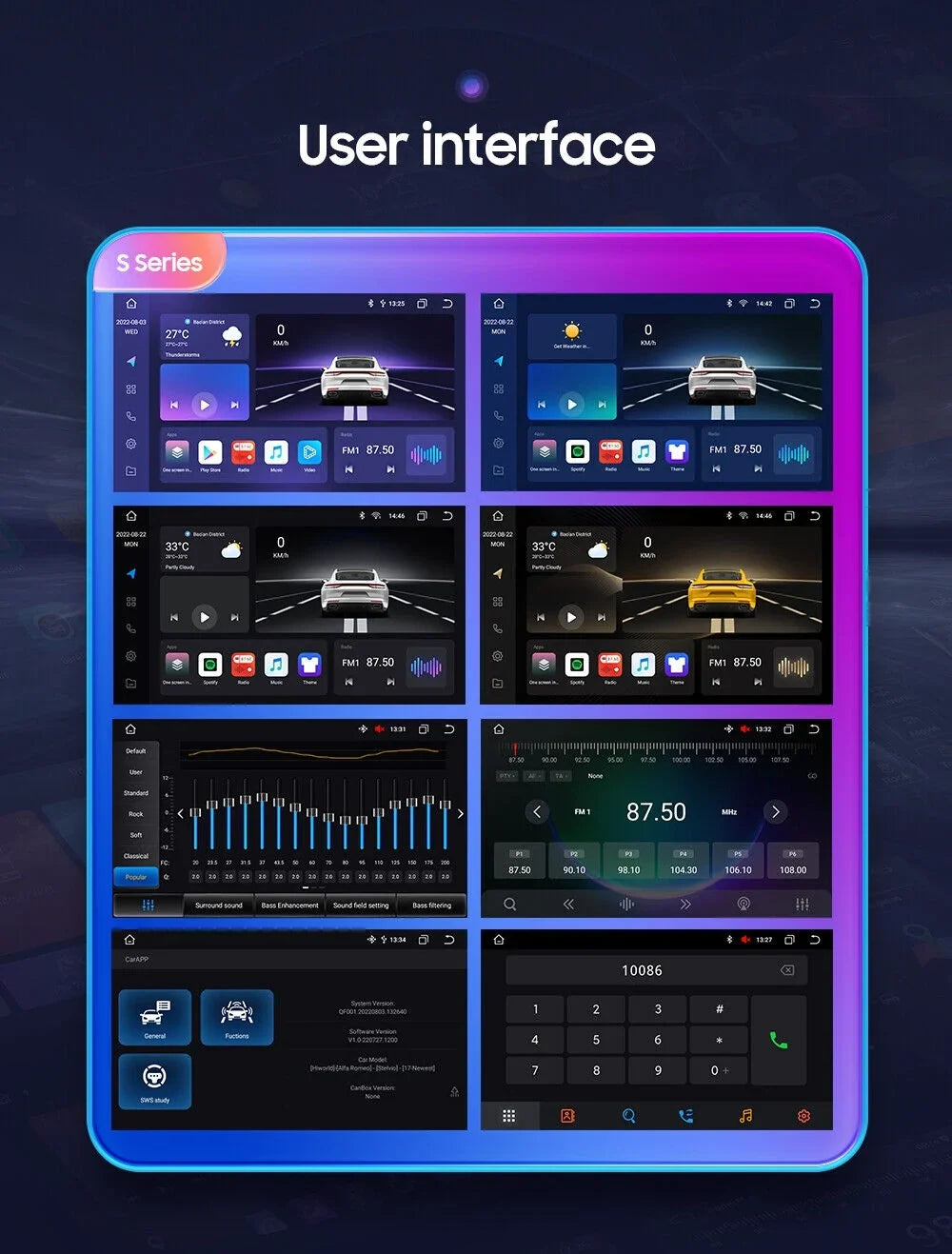 2Din 8Core 10'' Android QLED Nav Weather DSP GPS Radio Stereo Car CarPlay 4+32GB