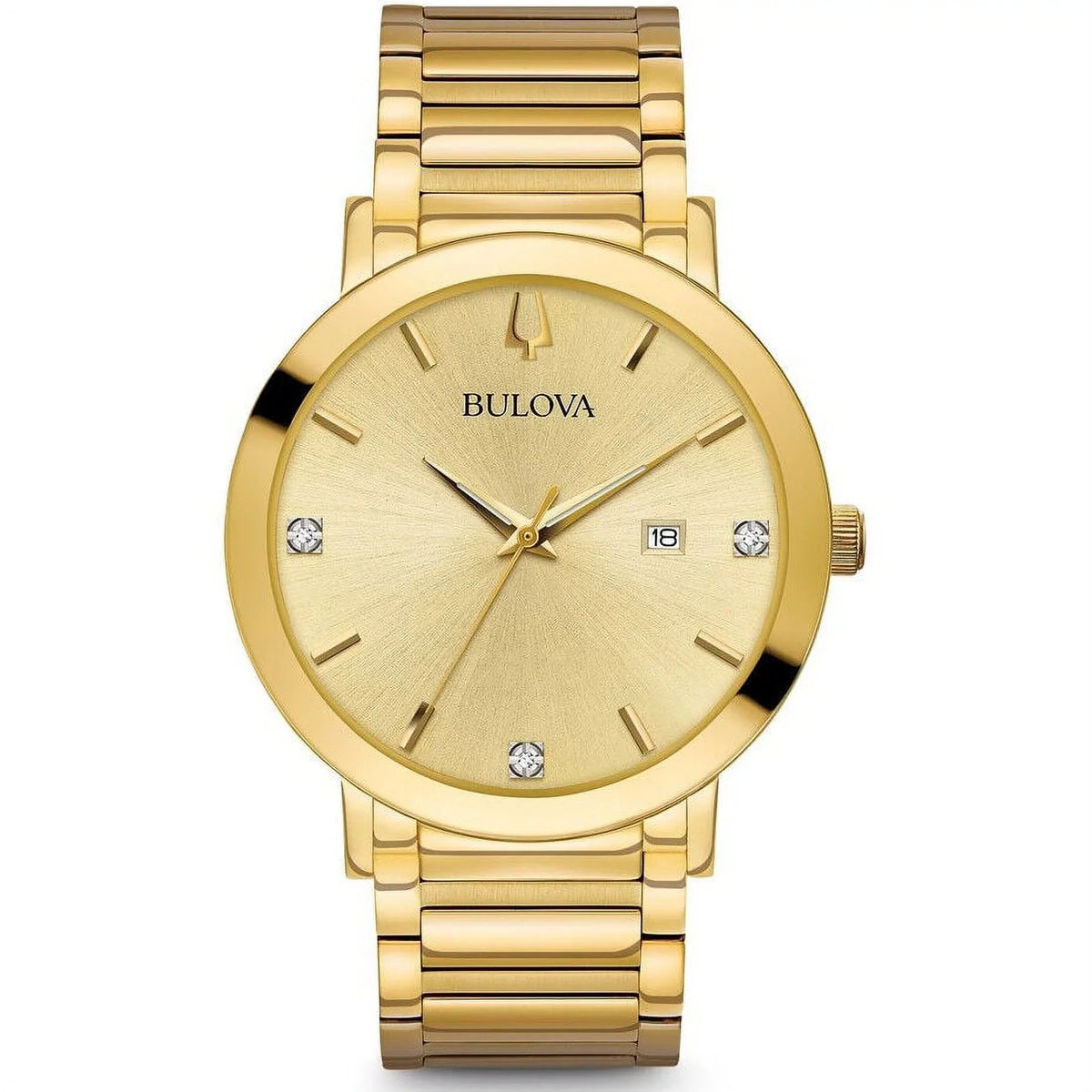 Gold Modern Watch Yellow Dial Tone Diamond Bulova 97D115 Men's Steel Bracelet Gold