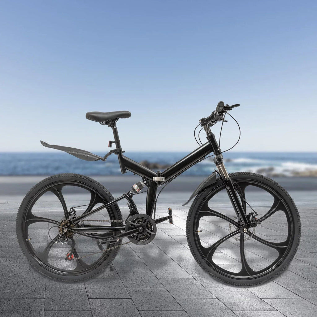 Carbon City 21-Speed Folding Bike Light 150kg/330lbs Shifter Miumaeov Bicycle Adult Steel Folding 26" Weight Camping Bike Black Max Loading
