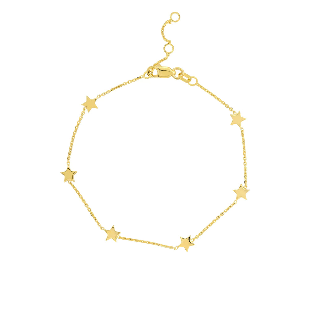 Stationed Star Yellow Adj. Bracelet Women - 7.25" Gold 14K 6