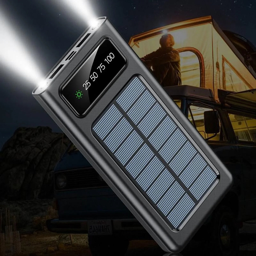 Charger 4 Power LED Flash Portable Solar W Bank Dual Cables In 20000Mah Built