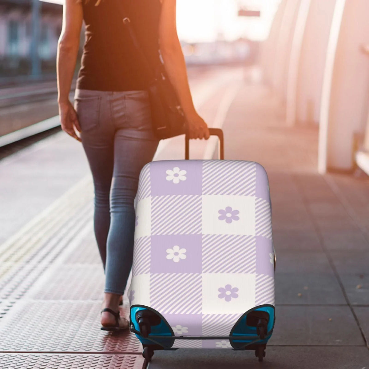 Purple Suitcase Cover Plaid Kll Cover Protector- Buffalo Floral Suitcase Luggage