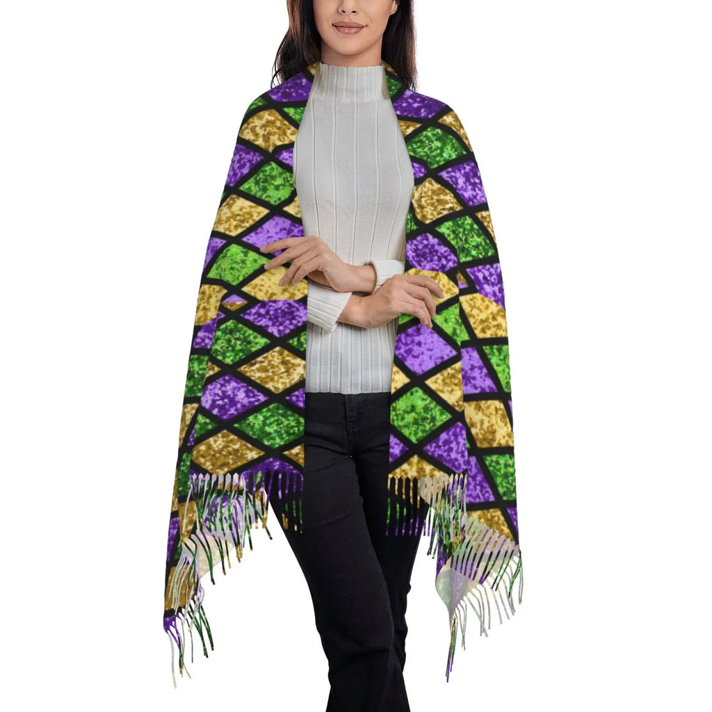 Gras Print Wrap Bingfone Scarf Winter Mardi Green Cashmere Shawl Scarves Elegant Feel For Purple Large Warm Shiny Gifts- Art Soft Women