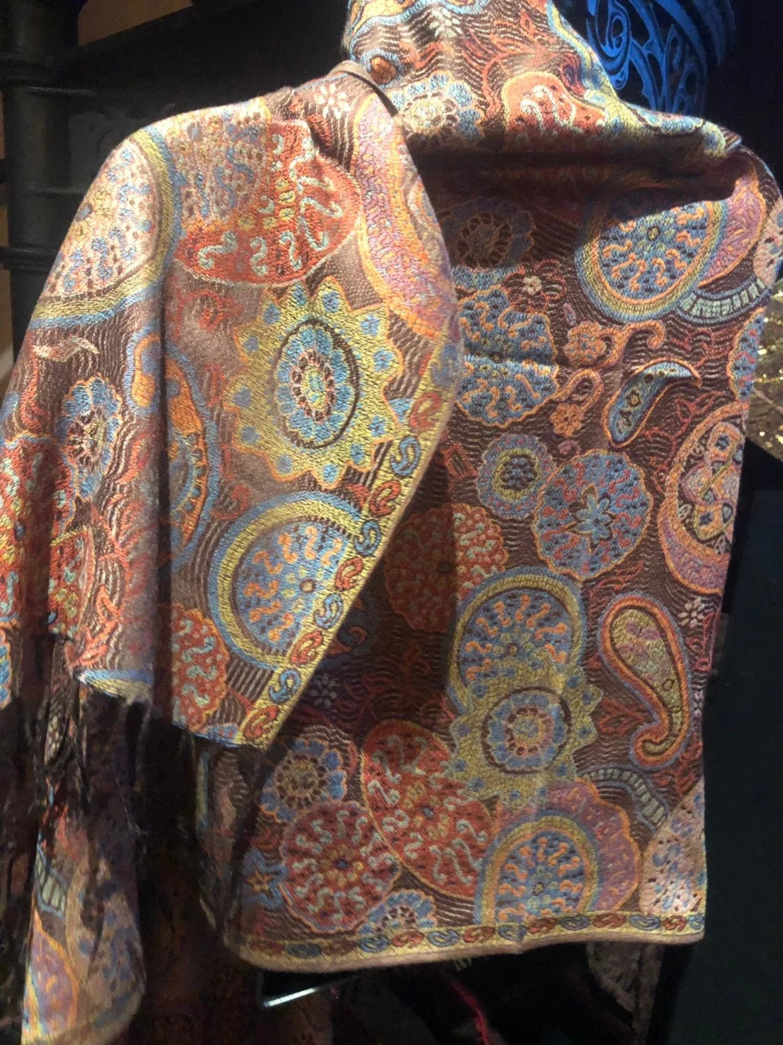 Paisley Brocade Brown Orange Scarf Vintage Wrap Pashmina