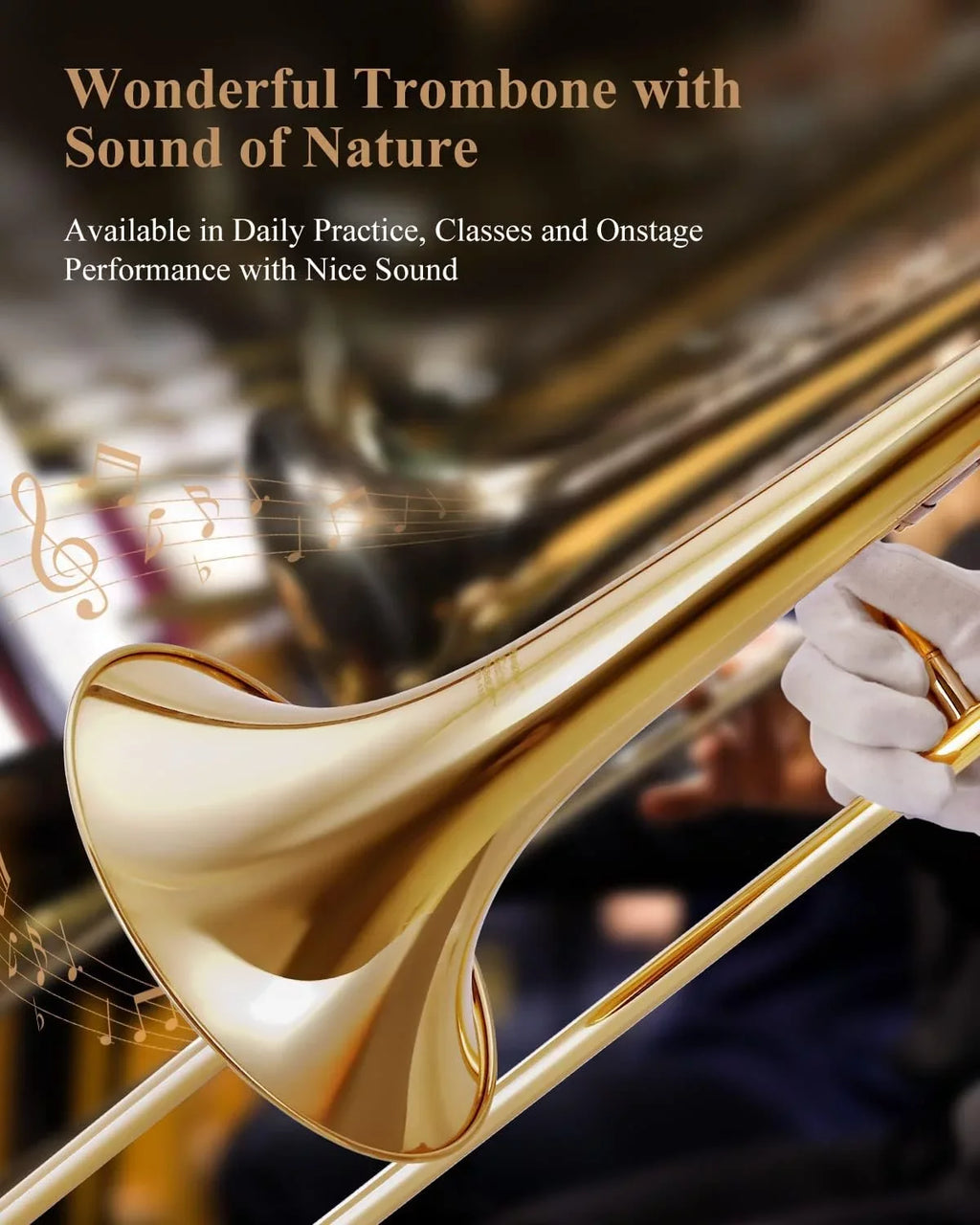 Kit, Tenor Instrument, Mouthpiece, for Flat Gold White Cleaning Gloves, B Bb Beginners Case, with Brass Trombone Eastar Students