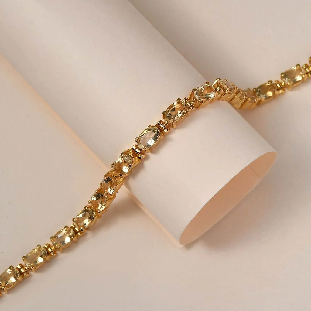 Shop Size Citrine Ct Women Ion 7.38 Birthday Gold Steel Oval for Jewelry Bracelet 7.25" LC Yellow Plated Gifts Stainless