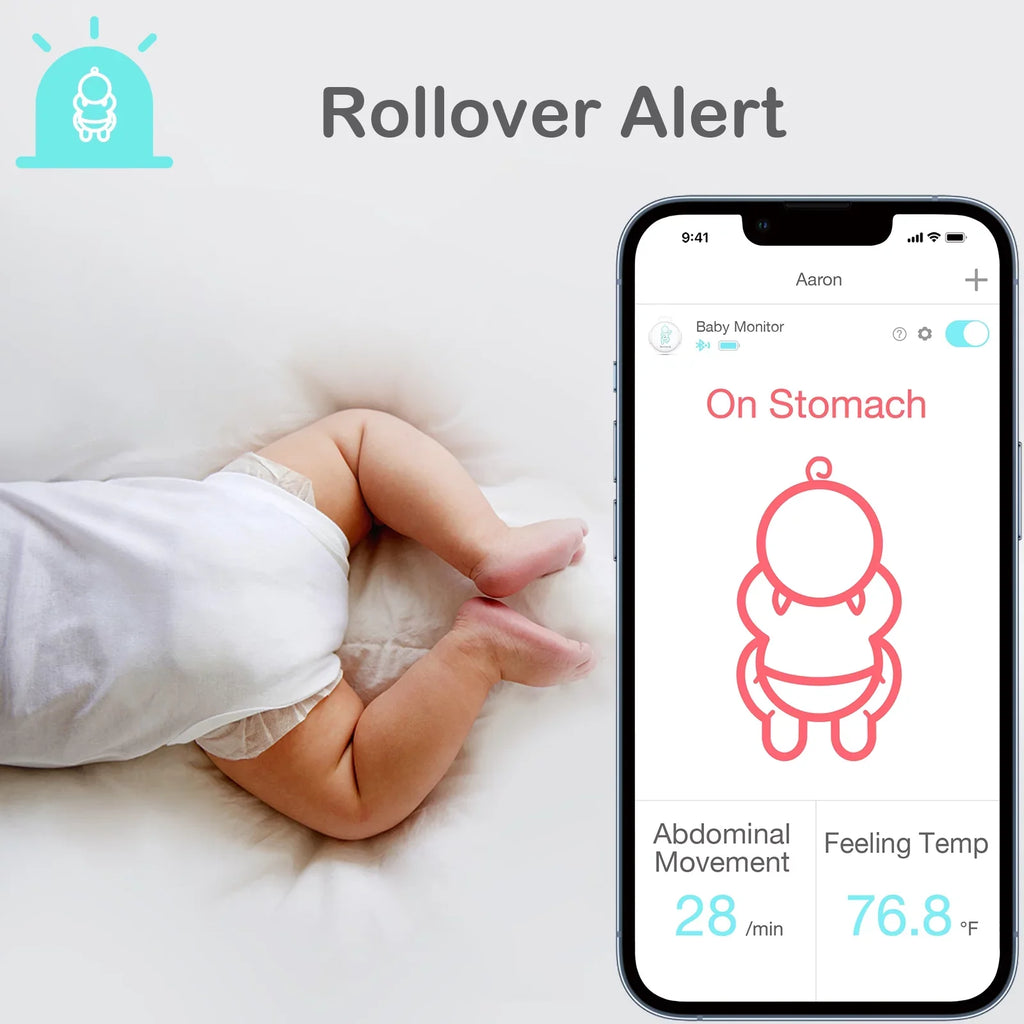 Temperature, Position Monitor on with Baby's Abdominal Sleeping Tracks Movement Smartphones, Pink Baby Alerts Abdominal Movement, Instant Baby for Smart Audio - Rollover Safety Sense-U and