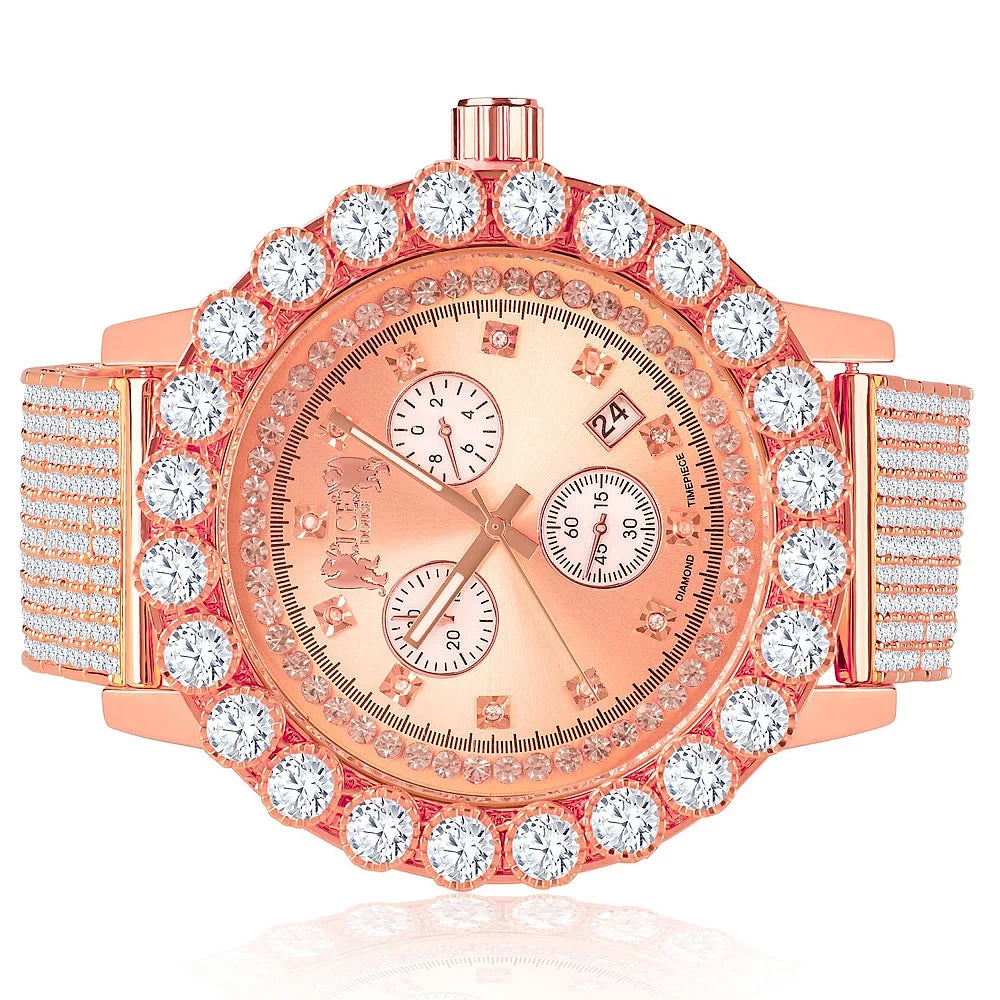 Khronos Watch Inspired Function Diamonds Gold Lab Exclusive Tone Rodeo W/Date Time Out Piece Celebrity Rose Custom Iced Jo