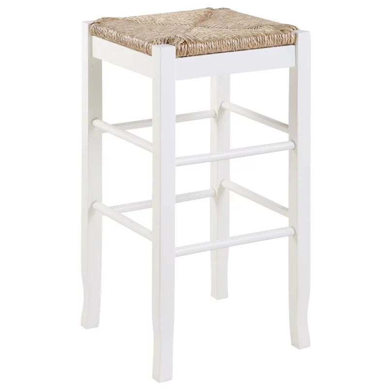 29" White Square Stool Square Rush in of Home Set 2 Stationary - Bar