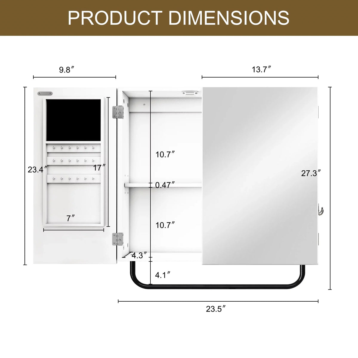 Cabinet Wall Cabinet Jewelry HLR for Square Bathroom, Mounted Mirror with Mirror, 2-Tiers