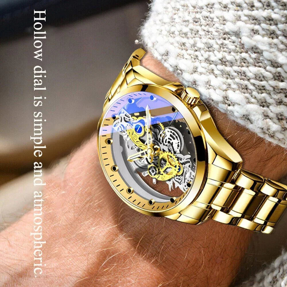 Automatic Skeleton Business Watch Steel Men's USA Stainless Hollow Quartz Luxury