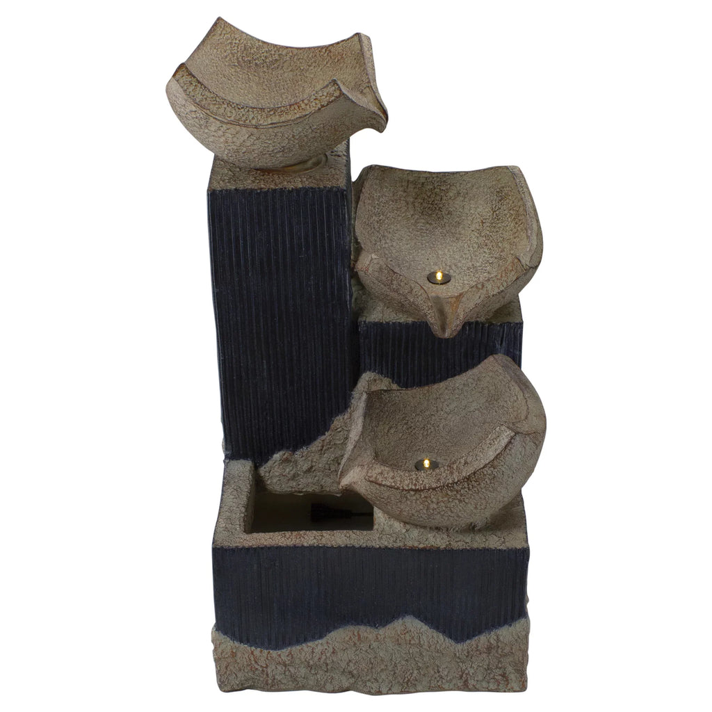 Fountain 21" LED Bowl Lighted Northlight 3-Tier Water Cascading Outdoor