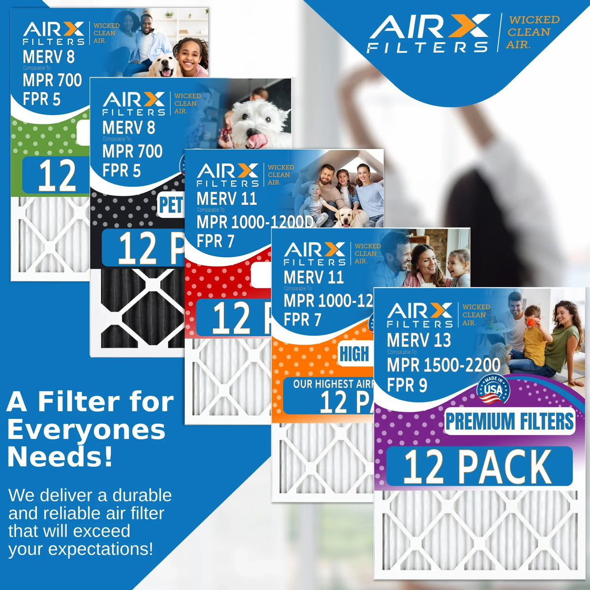 FPR in Rating, Air 12 Pack 5, AIRX Furnace USA of MPR Pet MERV 8 Filters AIR. Made Odor CLEAN Comparable Retention FILTERS 16x25x1 Filters - 700, to WICKED by Filter