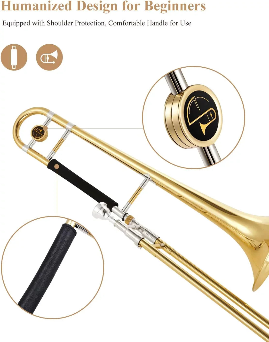 Kit, Tenor Instrument, Mouthpiece, for Flat Gold White Cleaning Gloves, B Bb Beginners Case, with Brass Trombone Eastar Students