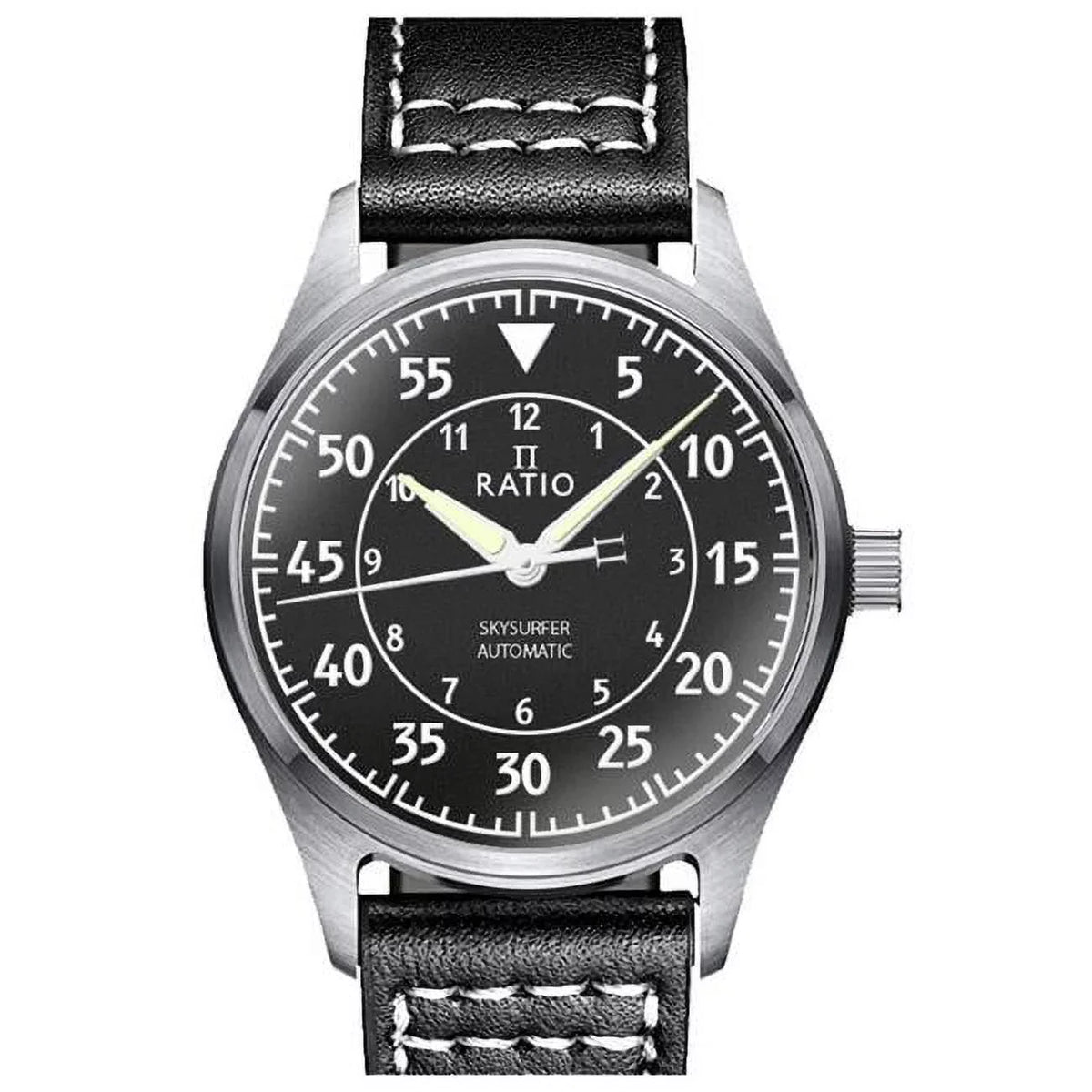 Automatic Men's Dial Textured RTS320 200M Pilot Ratio Leather Watch Black Skysurfer