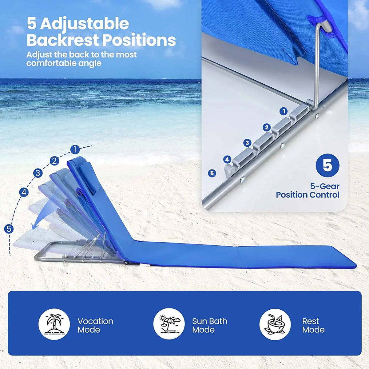 for Set Chairs, Lounge Camping, Sunbathing, with Chair 2-Pack Adults Beach Lawn Table, Chairs Folding Adjustable Position for Side 5