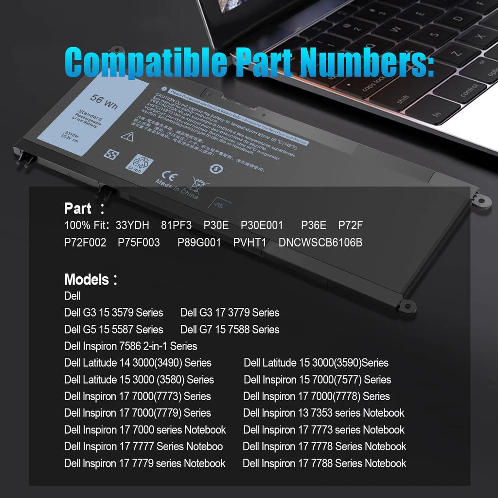 15 7786 7570 33YDH 7779 Vostro 17 Dell For Battery 7580 15 Inspiron 7778 7577