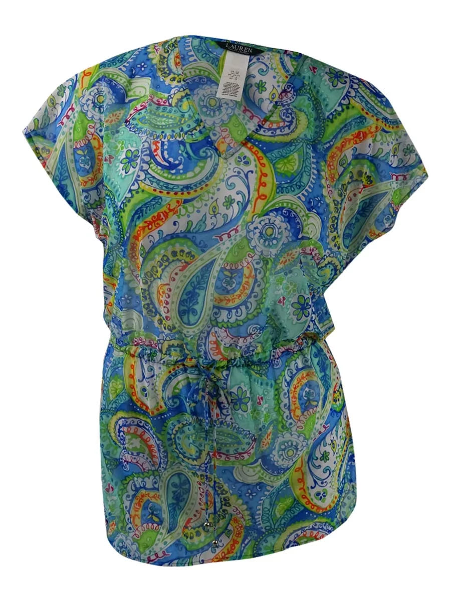 M) Paisley Cover-Up Women's (Blue, Mesh Lauren Carnivale Lauren Ralph