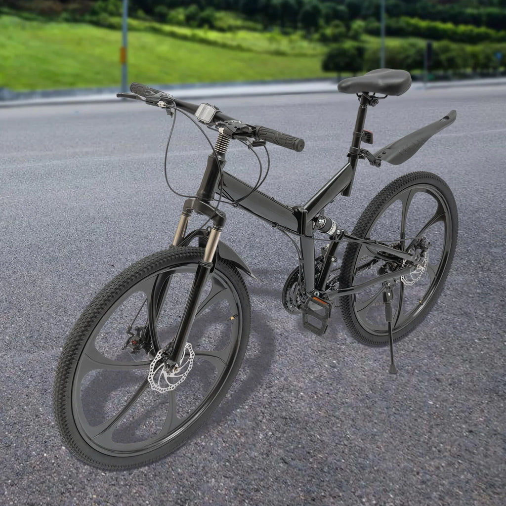 Carbon City 21-Speed Folding Bike Light 150kg/330lbs Shifter Miumaeov Bicycle Adult Steel Folding 26" Weight Camping Bike Black Max Loading