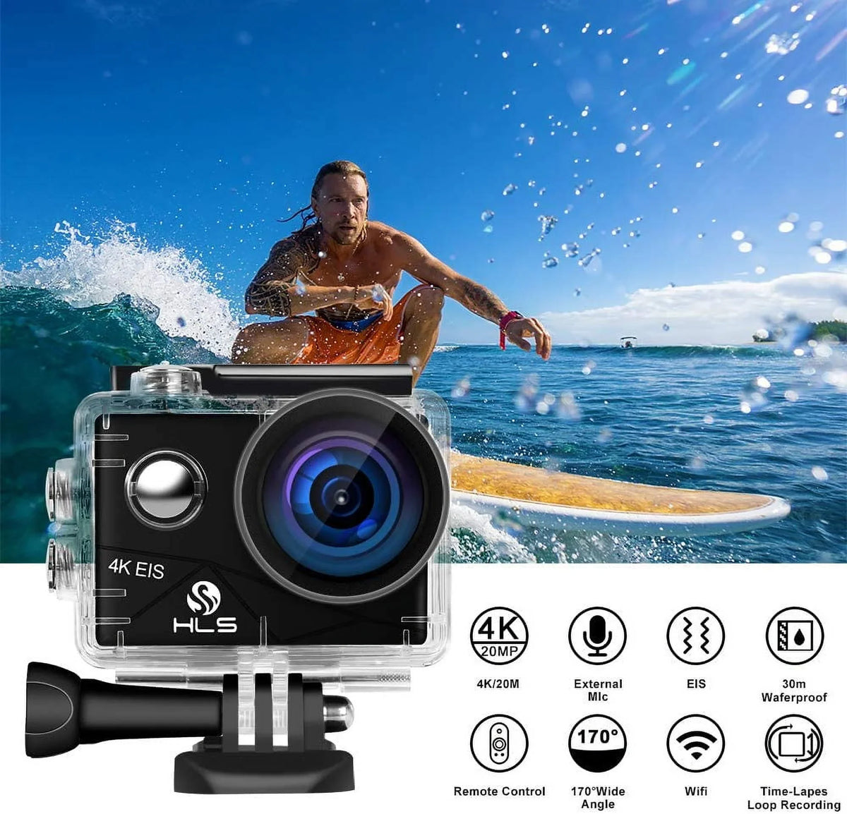 HD Waterproof Sports 4K Camera Camera Vlog Case Accessories Kit Underwater with Remote Camera with Wide Charger WiFi Lens Angle Mount for Outdoor with Video Battery Action