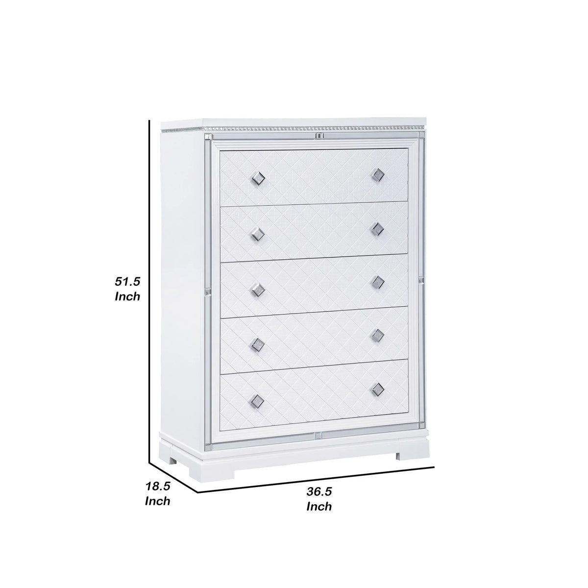Inch White Wood Dresser, 5 Tall Benjara Drawer 52 Axl Accent, Trim, Mirror Crystal