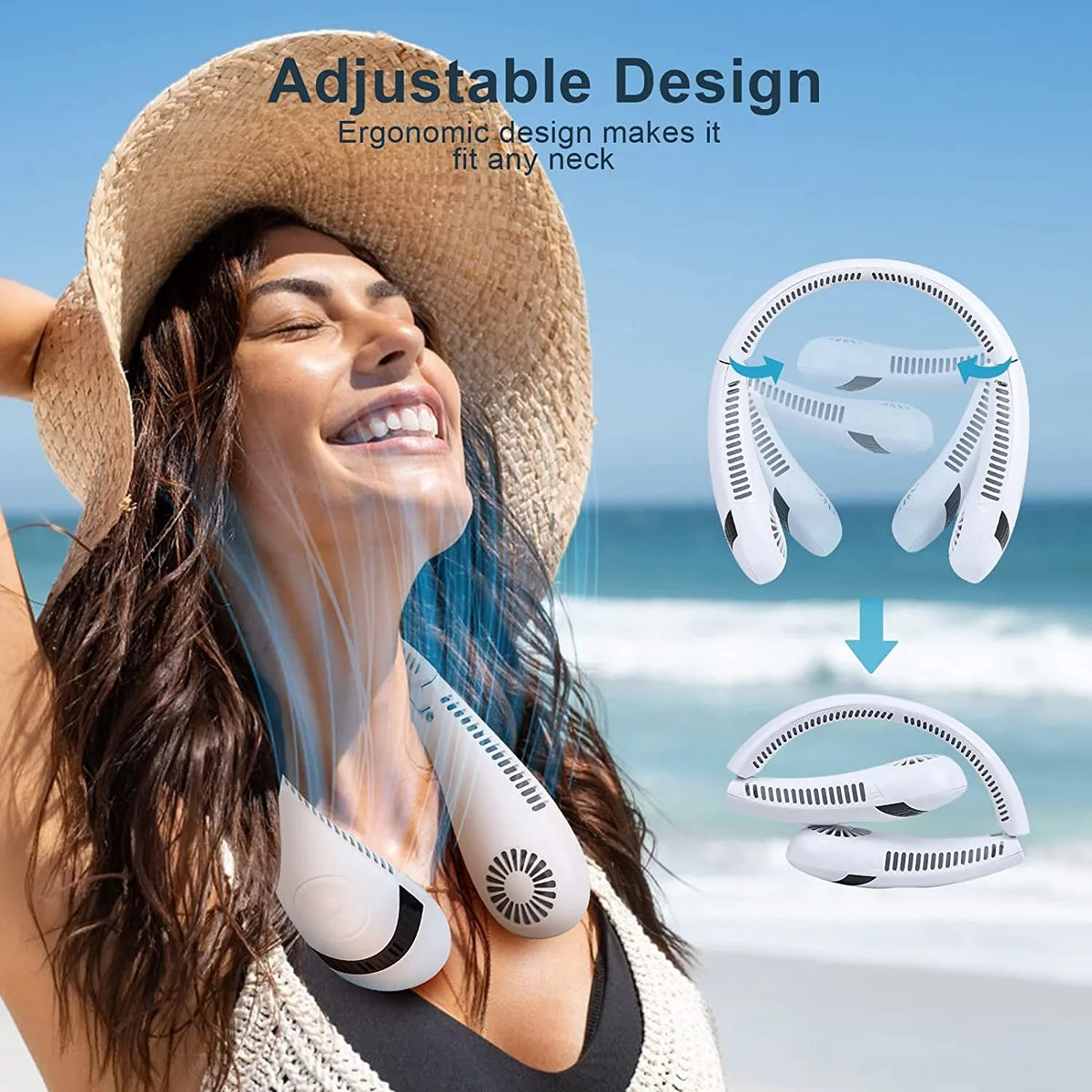 Morttic Outdoor Free Travel Degrees Cooler Fan Fan Rechargeable Wearable mAh 5000 360 Fan Speeds, Airflow Portable Personal for (White) Foldable Perfect USB Hands Fan Sport Neck Fan, Bladeless 3