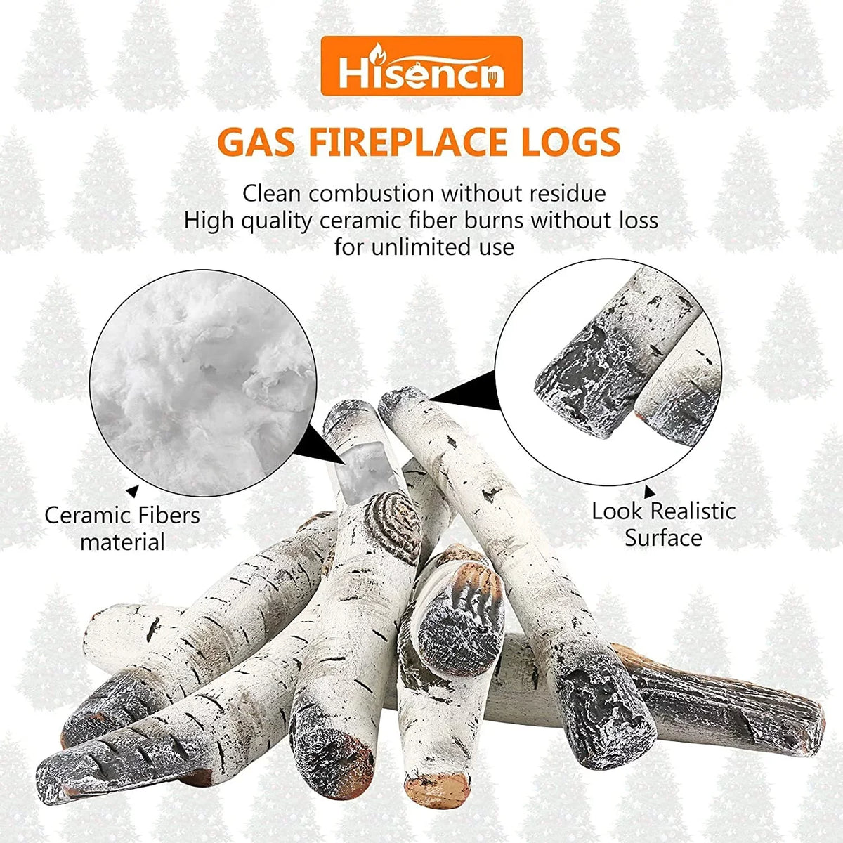 Logs, Birch Indoor Fireplace, Gel, Logs Fireplaces, Decor Ethanol, Inserts, Gas Ceramic Fireplace White Electric Gas Gas Outdoor 6 or for Hisencn Propane, Indoor Gas Pcs Vented, Fireplace