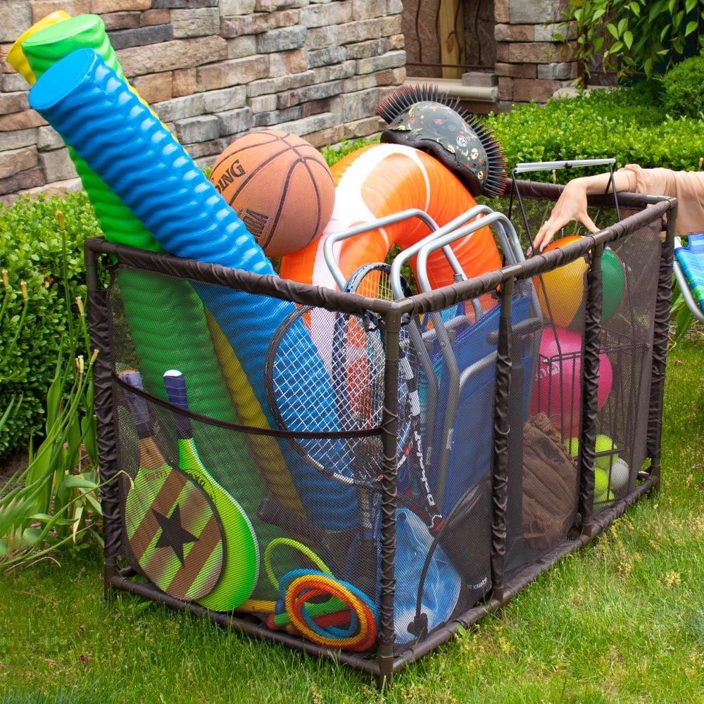 L Brown Organizer (43" Toys, Height, Storage Balls, Noodles x x Bin, Equipment 25" Mesh 563009 H), Large, and Pool Holder, W Yours Kids Essentially Floats 28" Rolling Style