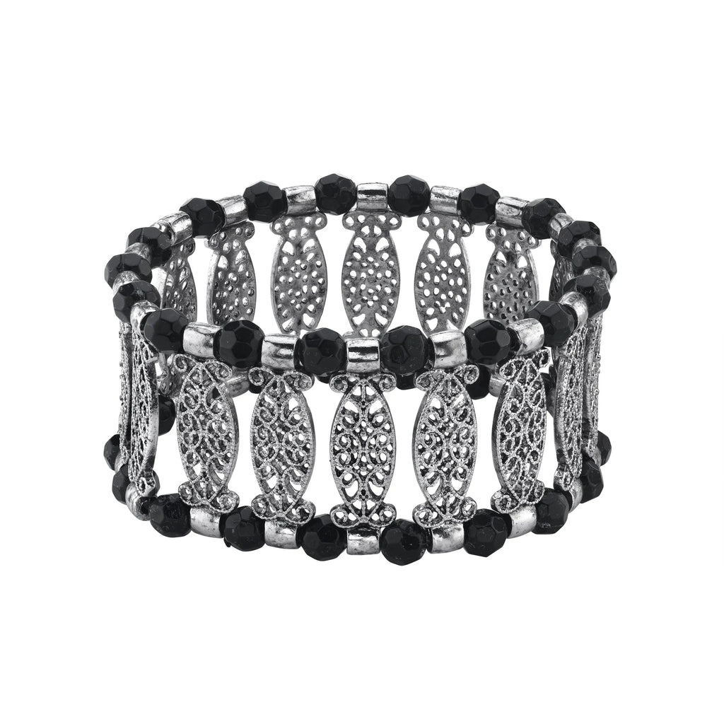 Black Stretch 1928 Jewelry Filigree Color Bracelet