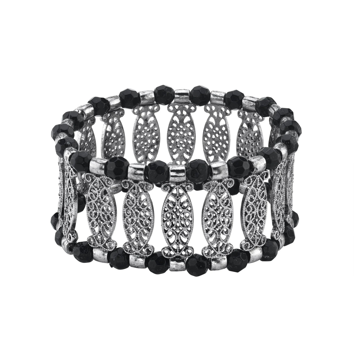 Black Stretch 1928 Jewelry Filigree Color Bracelet