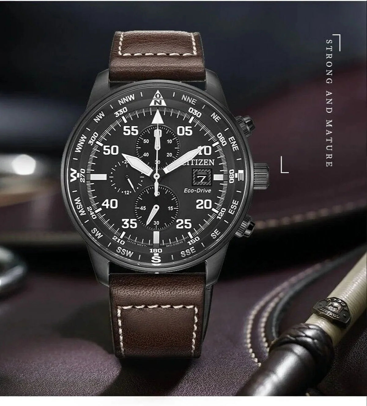 Watch Black Men's Dial Classic NEW Business Chronograph Eco-Drive Aviator