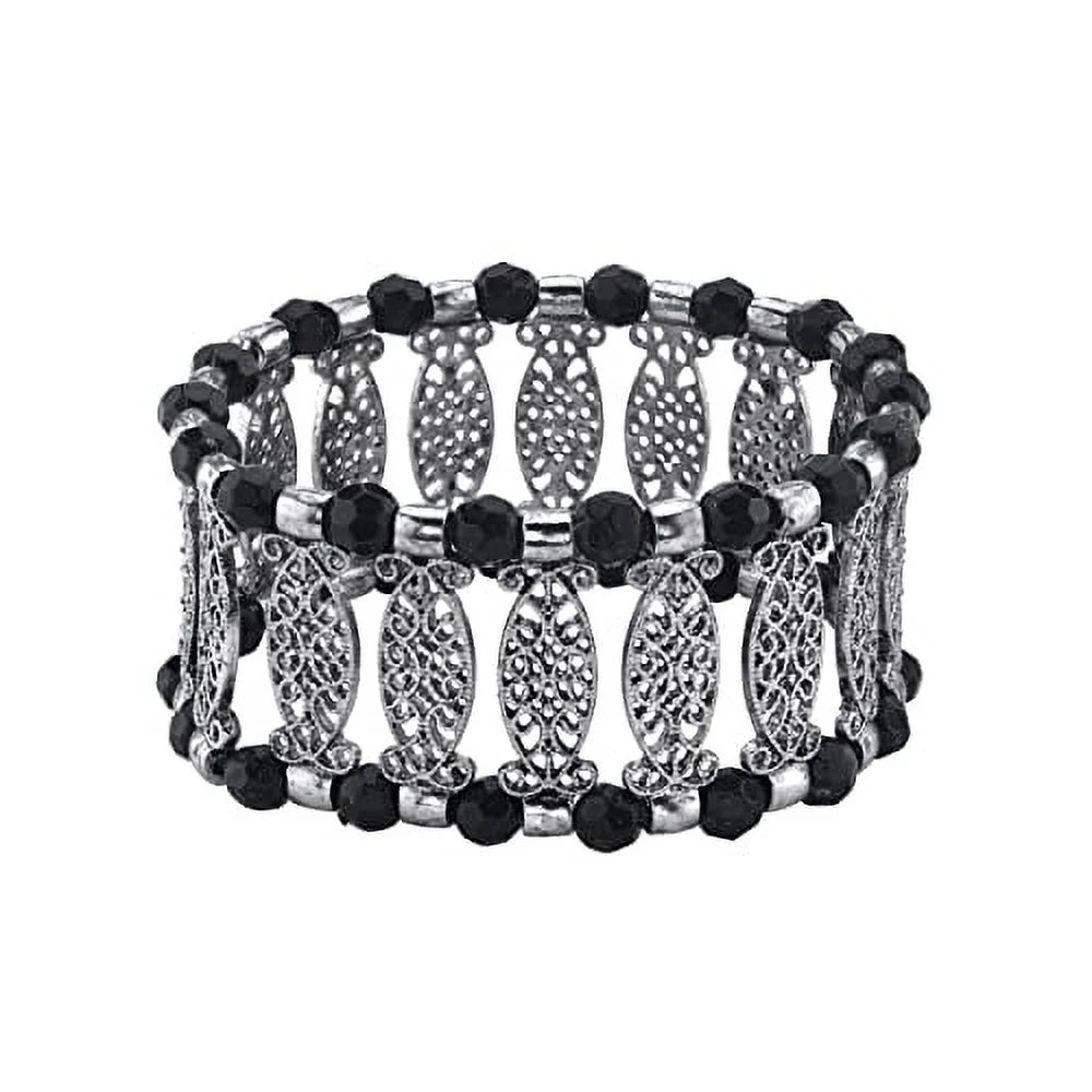 Black Stretch 1928 Jewelry Filigree Color Bracelet