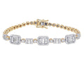 CT Baguette Cluster Diamond n 1.30 7" Set Halo Bracelet 3MM Yellow-White Gold Illusion Toni