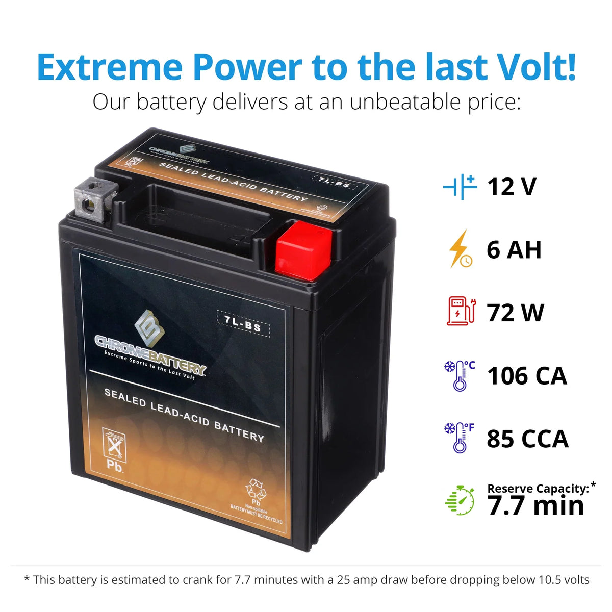 (7l-bs 75 Battery 2000 Ah, for Chrome 250cc Kl250 Ytx7l-bs Battery 12 Sherpa Kawasaki Super Motorcycle Volts,6 Cca)