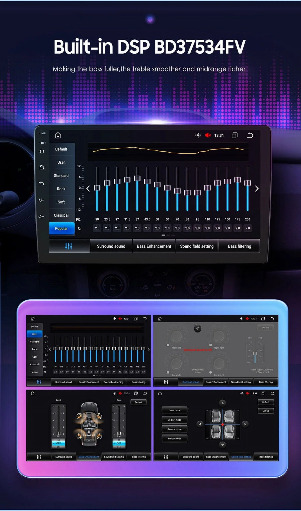 2Din 8Core 10'' Android QLED Nav Weather DSP GPS Radio Stereo Car CarPlay 4+32GB