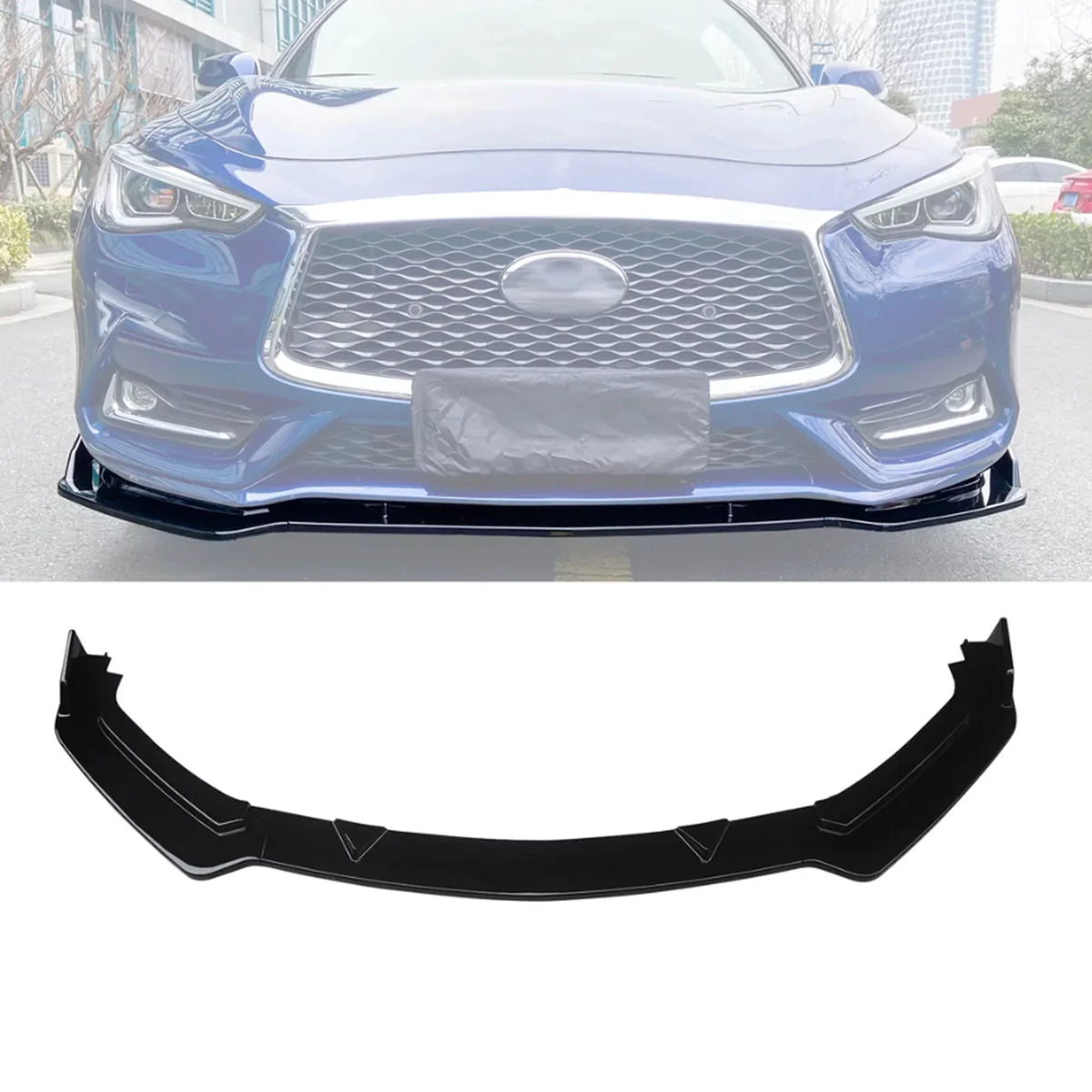 for Infiniti Q60 Front 3PCS 2017-2023 NINTE Gloss Bumper Lip Black