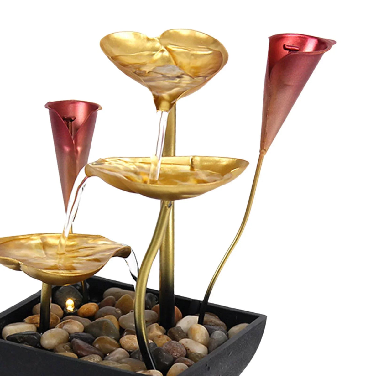 for Indoor Water Fountain Warm Garden with Farmhouse Lighted Fountain Waterfall Light Decoration Home Water Tabletop LED Circular