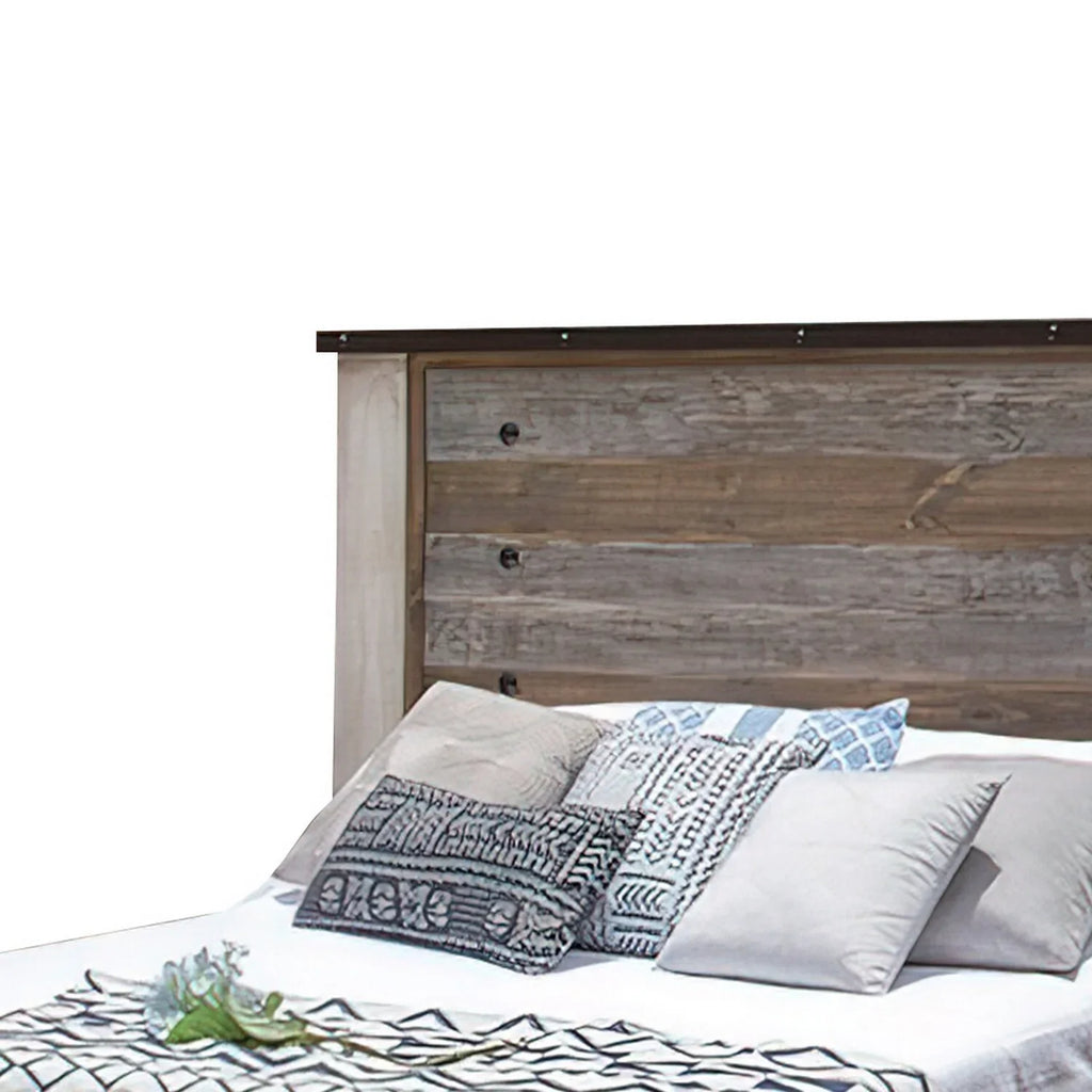 Wood Size Nailheads, King Multicolor Round Black Brown Benjara Distressed Fena Bed,
