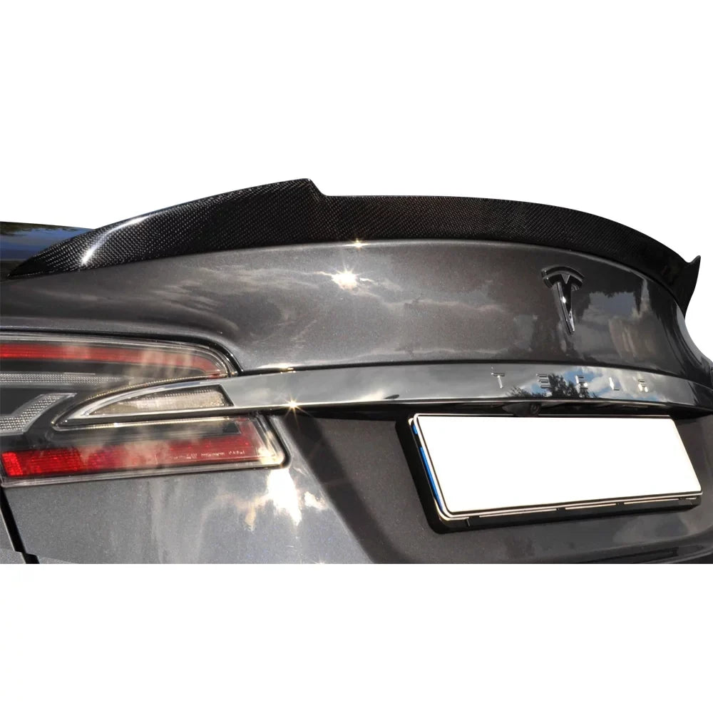 2013 2012 Compatible 2015 2014 2016 Ikon Motorsports Wing H Rear 2018 Style Spoiler Trunk Model 2017 S with Tesla - Fiber CF Carbon 12-23
