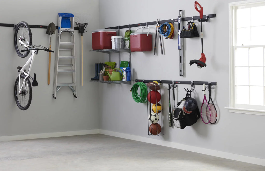 Kit, Steel Fast Track Storage Track System Rubbermaid 9-Piece Garage Wire Shelf Starter