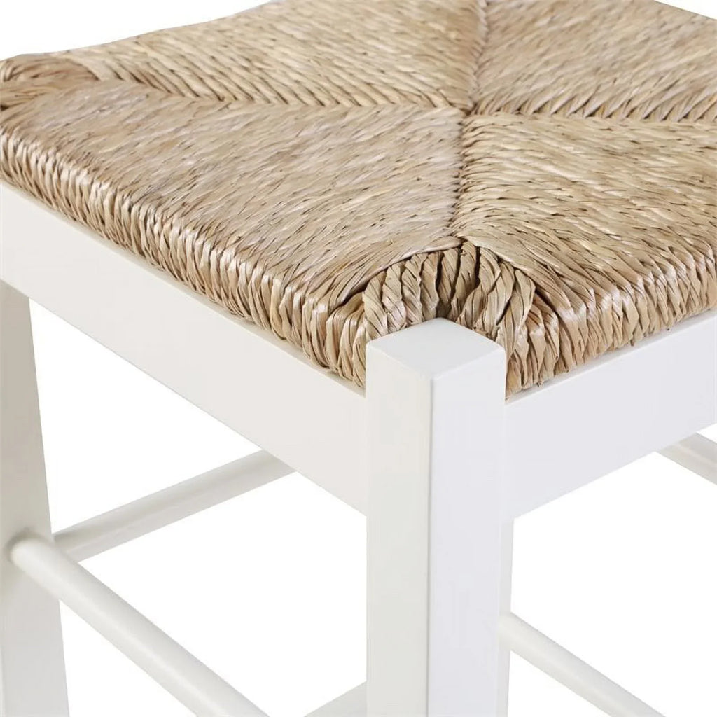 29" White Square Stool Square Rush in of Home Set 2 Stationary - Bar