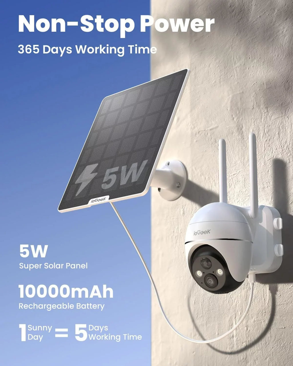 Wireless, Solar 360° Color Camera Cellular SD WiFi Powered, Vision, No Card 3G/4G Camera, LTE Night 2K Included Surveillance PTZ, Outdoor, SIM&64GB Security QHD,