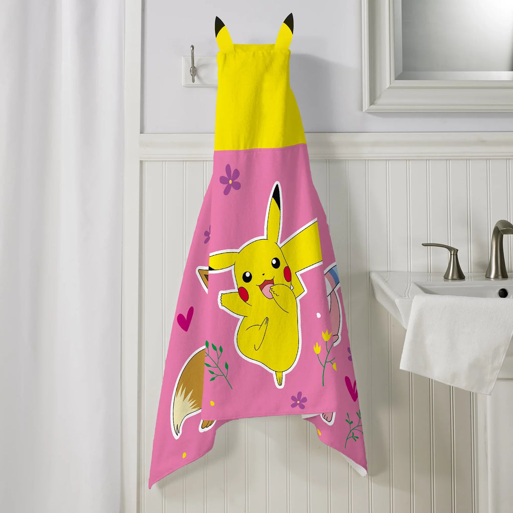 Cotton Pokemon Kids Hooded Pikachu Towel, Pink