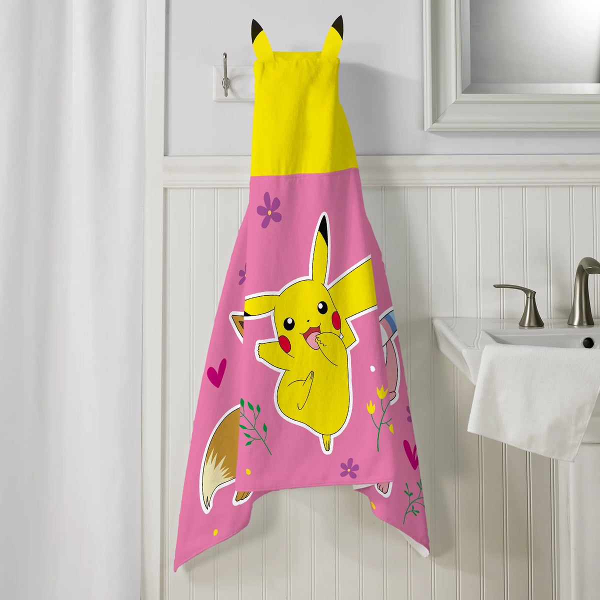 Cotton Pokemon Kids Hooded Pikachu Towel, Pink