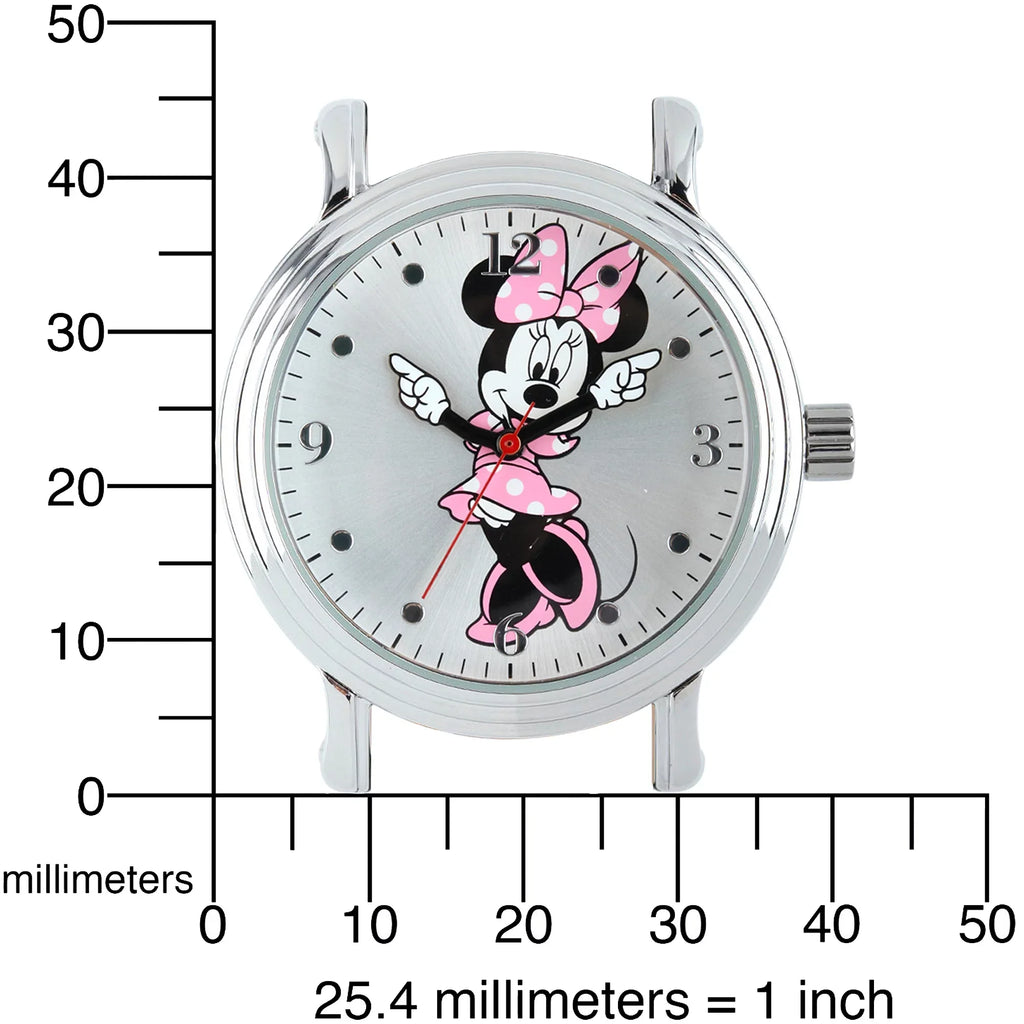 Leather Case Vintage Black Shinny Silver Mouse Articulating Alloy Strap Watch, Minnie Women's